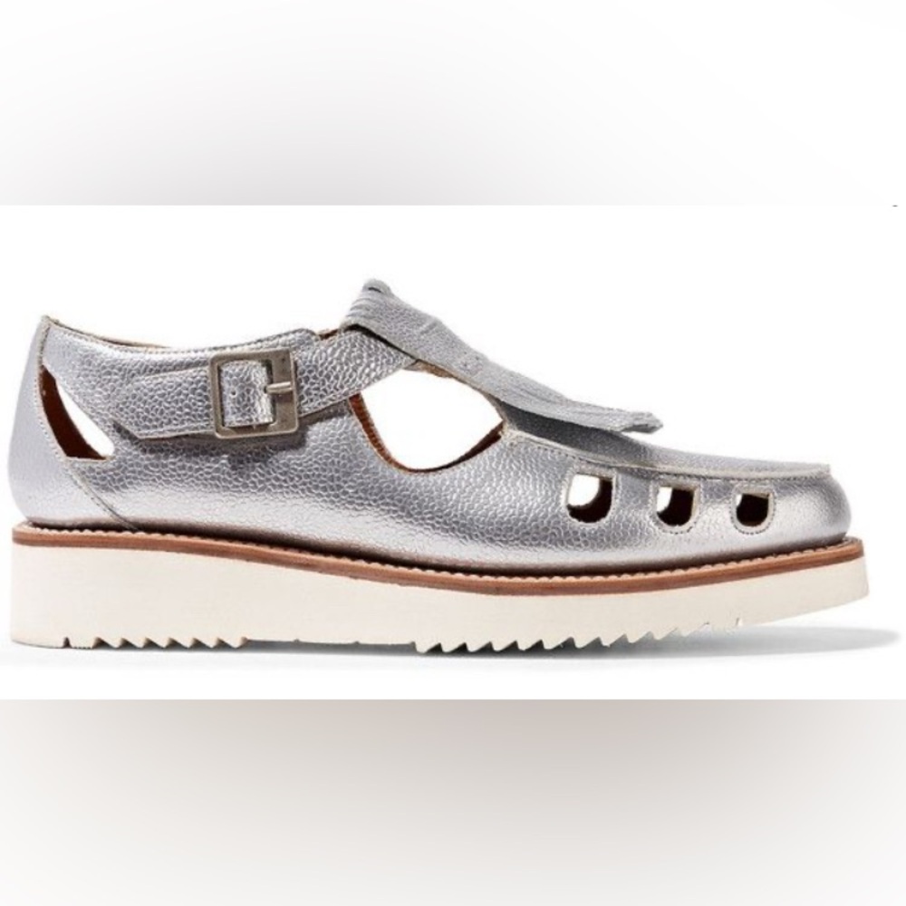 GRENSON ETHEL LOAFER SANDAL PLATFORM ANTHRO SILVER METALLIC WOMENS UK SZ 4